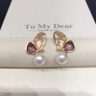 Origin Zhuji Natural Freshwater Pearl Earrings Women's Design Sweet Zircon Butterfly Summer Pearl Earrings