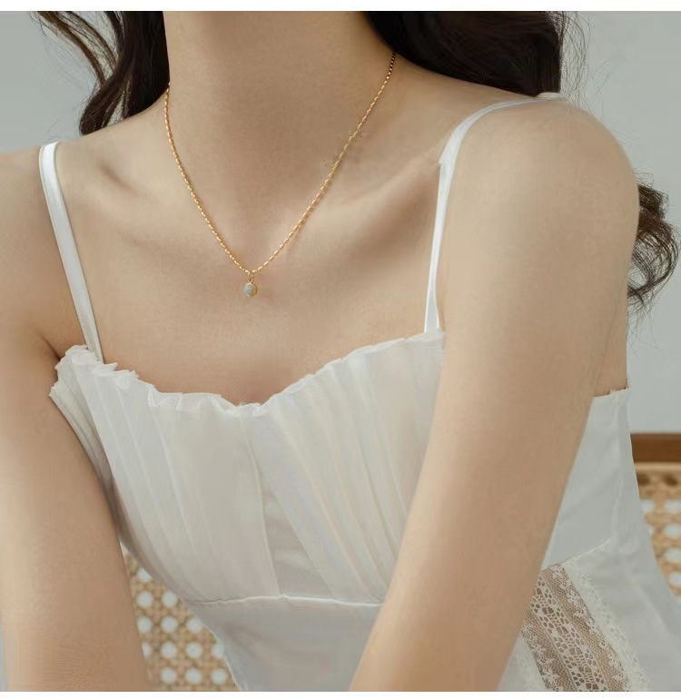 Cute Round Dots Titanium Steel Plating Zircon Pendant Necklace 1 Piece