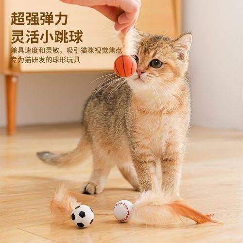 Cross-border elastic feather catnip feather ball rubber ball interactive cat toys self-amusing pet toy ball