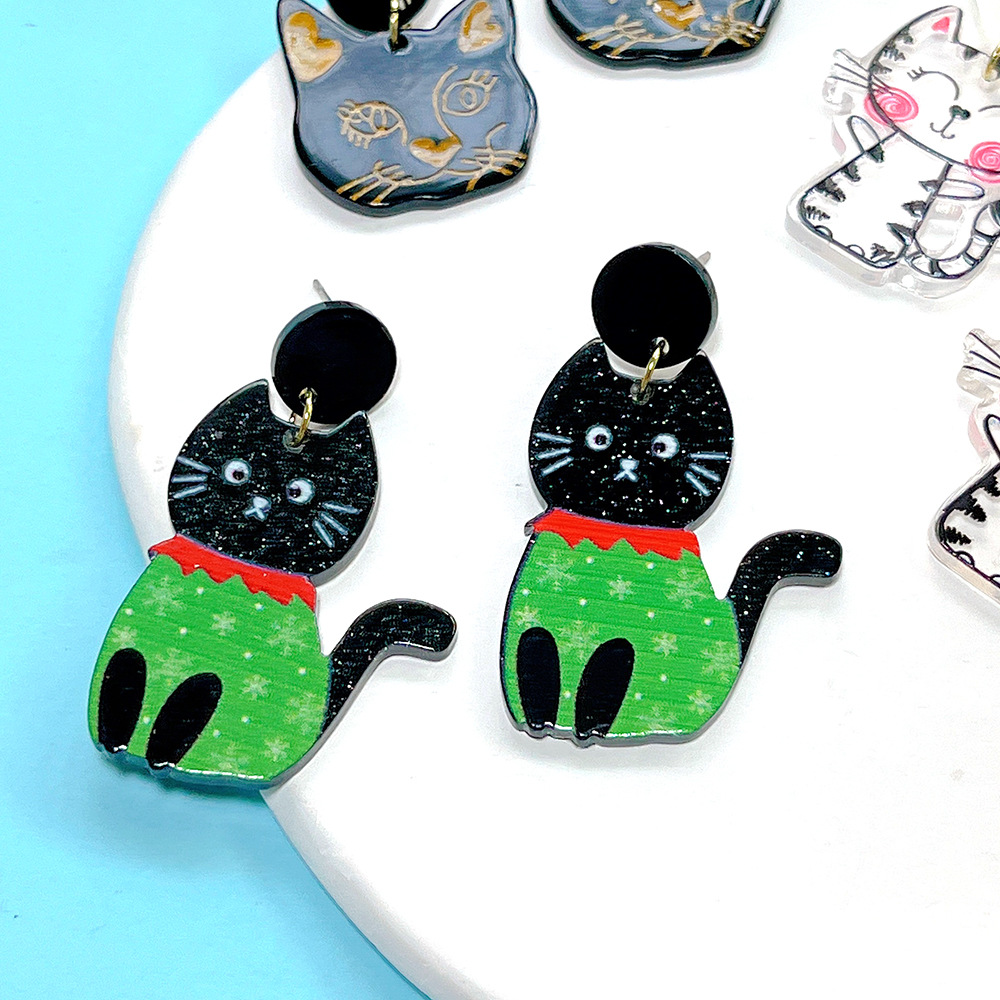 1 Pair Cute Cat Arylic Drop Earrings display picture 2