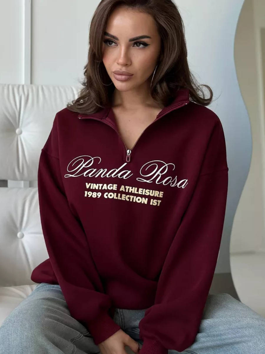 Felpa con cappuccio, mezza zip, calda, larga, foderata in pile, autunno-inverno, versatile, con stampa sul davanti_voghion.com