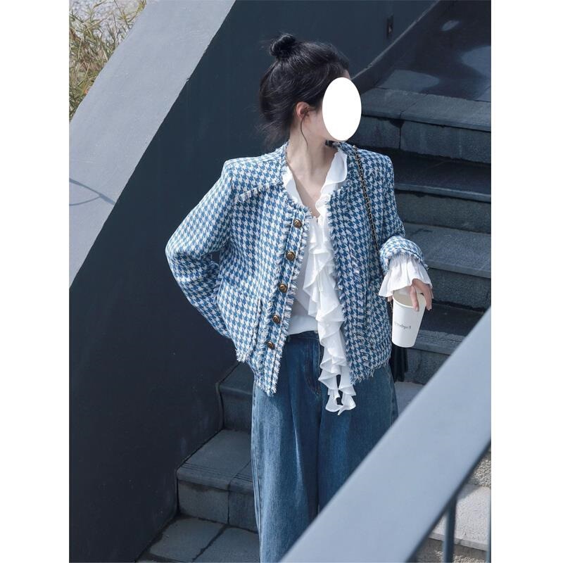 French-style houndstooth jacket for women, spring and autumn, with a unique design, elegant and sophisticated, short jacket top set French-style houndstooth jacket for women, spring and autumn, with a unique design, elegant and sophisticated, short jacket top set
