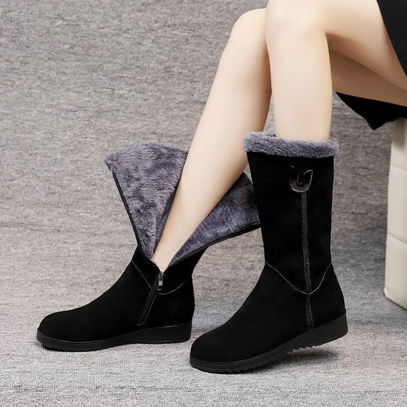 Zapatos de felpa Otoño e Invierno casuales cómodos engrosados botas de nieve forradas de lana europea y americana antideslizante resistente al desgaste zapatos de moda zapatos de mujer F