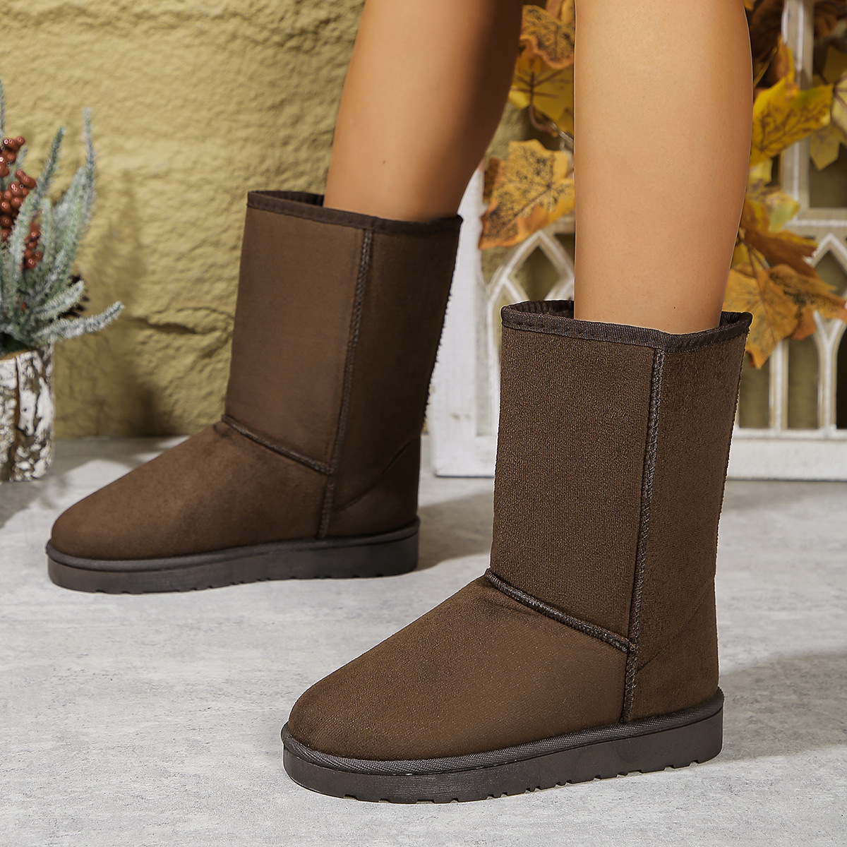 Ziemas augstas caurules siltas ar biezu dibenu un kokvilnas zābakiem_voghion.com