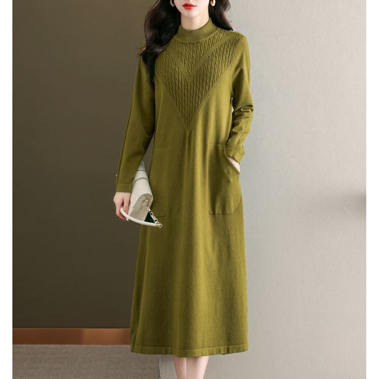 Dress with Coat, Elegant Knitwear for Women, Loose Fit, Plus Size, Over-The-Knee Length, Autumn and Winter, High-End Style
