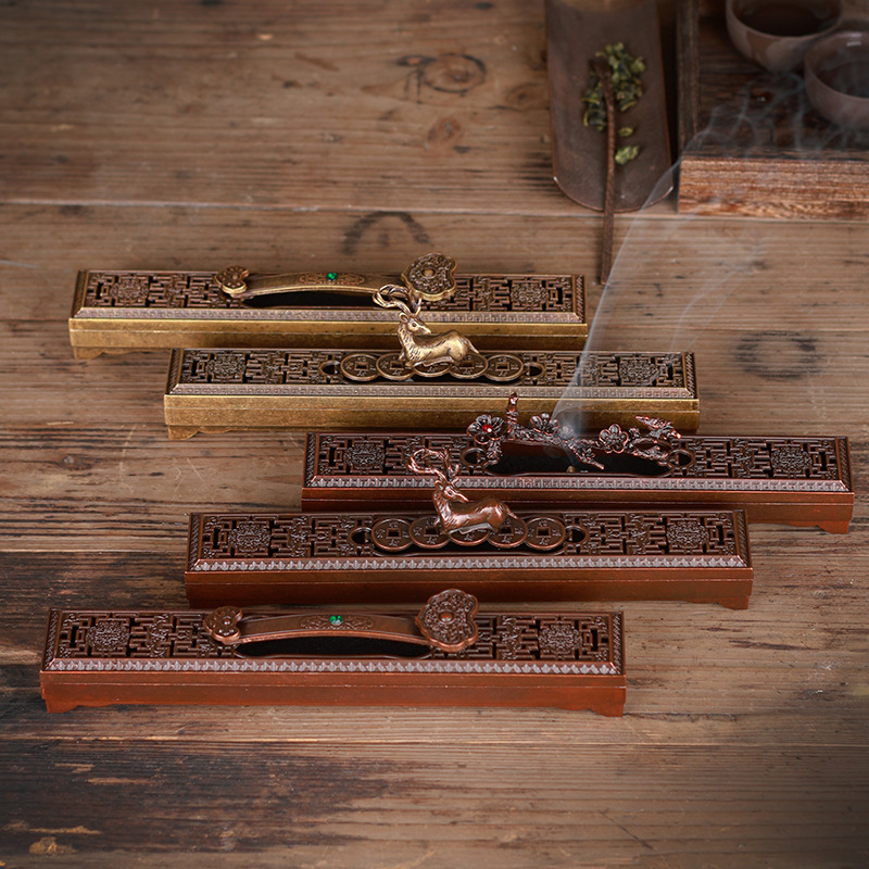 中式合金线香盒室内卧香炉仿古铜线香插熏香炉禅意茶道檀香盒摆件