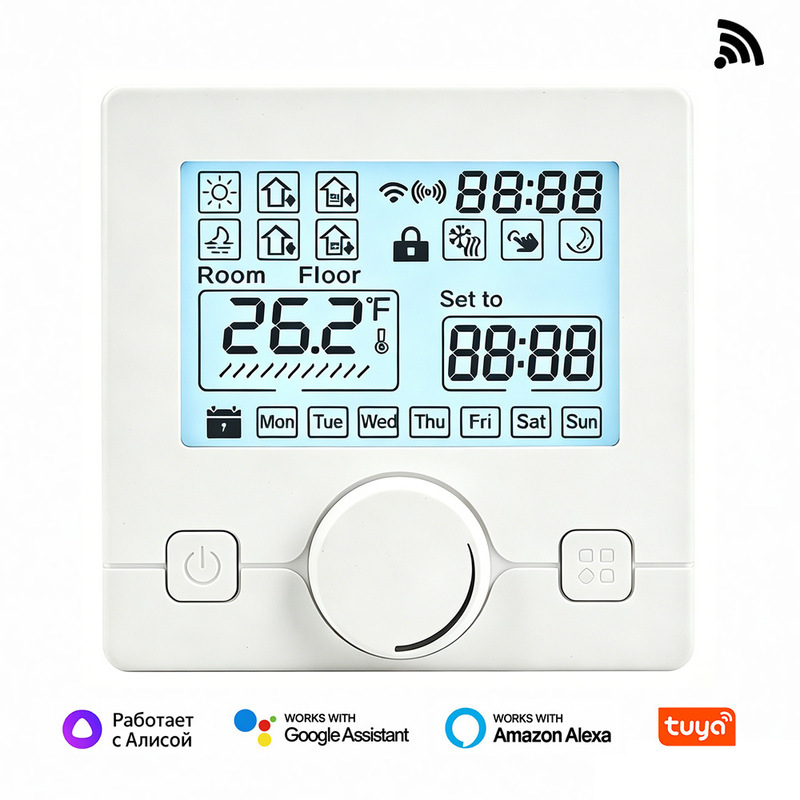 2026 Model Wifi Knob Thermostat for Electric and Water Floor Heating Panels, Adjustable Temperature, Smart Tuya App 2026 Model Wifi Knob Thermostat for Electric and Water Floor Heating Panels, Adjustable Temperature, Smart Tuya App