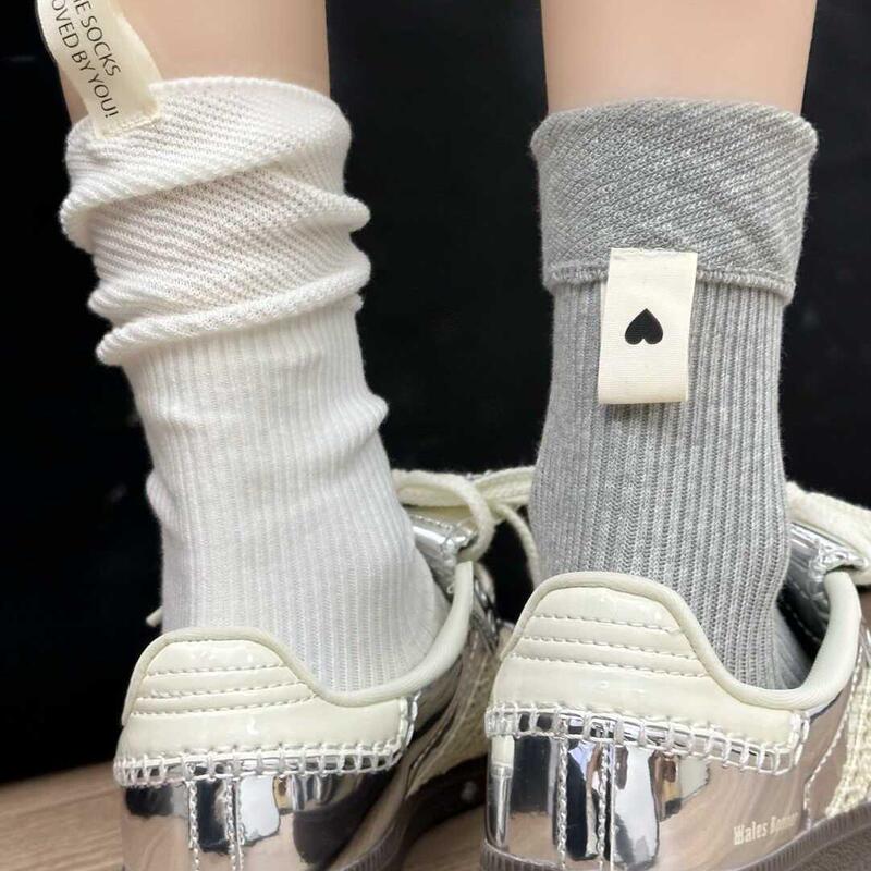 Spring and Autumn Korean Version Ins Heel Label Calf Socks Thick Line Knit Vertical Stripe Solid Color Relaxed Versatile Slouch Socks for Women Spring and Autumn Korean Version Ins Heel Label Calf Socks Thick Line Knit Vertical Stripe Solid Color Relaxed Versatile Slouch Socks for Women