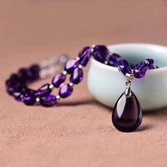 紫水晶简约本色水滴吊坠项链锁骨链节日礼物水滴吊妈生日礼物女士