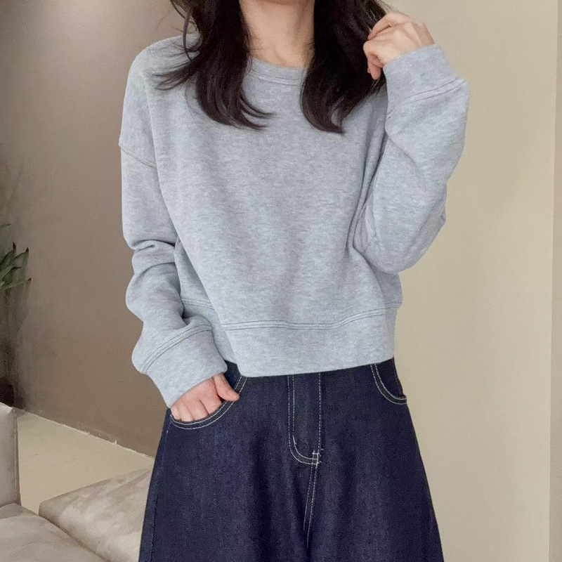 圆领套头长袖休闲风卫衣外套女春秋2025新款短款卫衣上衣女A7015|undefined
