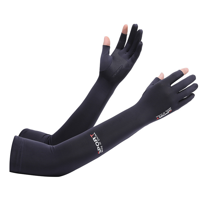 Protección solar manga de hielo para hombres y mujeres guantes de seda de hielo de verano pesca para llevar dos dedos Protección UV alargada delgada manga de hielo para montar