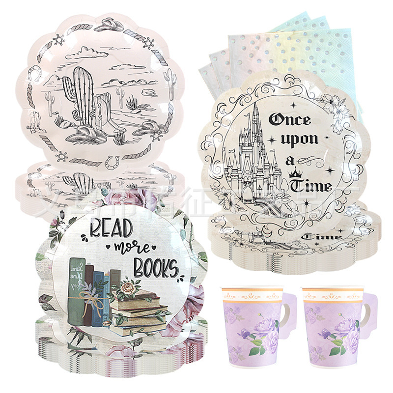 Customized Disposable 17.5cm Round Paper Plates with Nostalgic Patterns for Holiday Parties, Cake Plates, Fruit Plates, and Dinner Plates