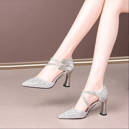 Comfortable Soft Gold Color Evening High Heels Advanced Gold Sandals Women Thick Heel 2025 Match Dressy Women's Shoes