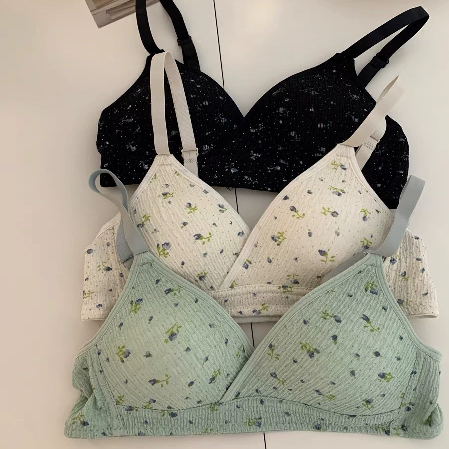 Cute supporting wireless bra for students, bra top, floral print, french style