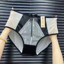 娜蒂香儿法式大码缎面蕾丝性感女内裤蝴蝶结镂空包臀高腰甜美内裤