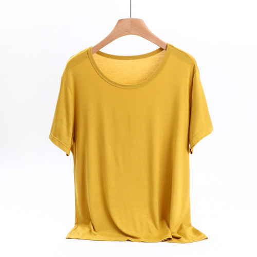 Bitumen round neck short sleeve base shirt summer thin loose slimming single color T-shirt casual minimalist women's top