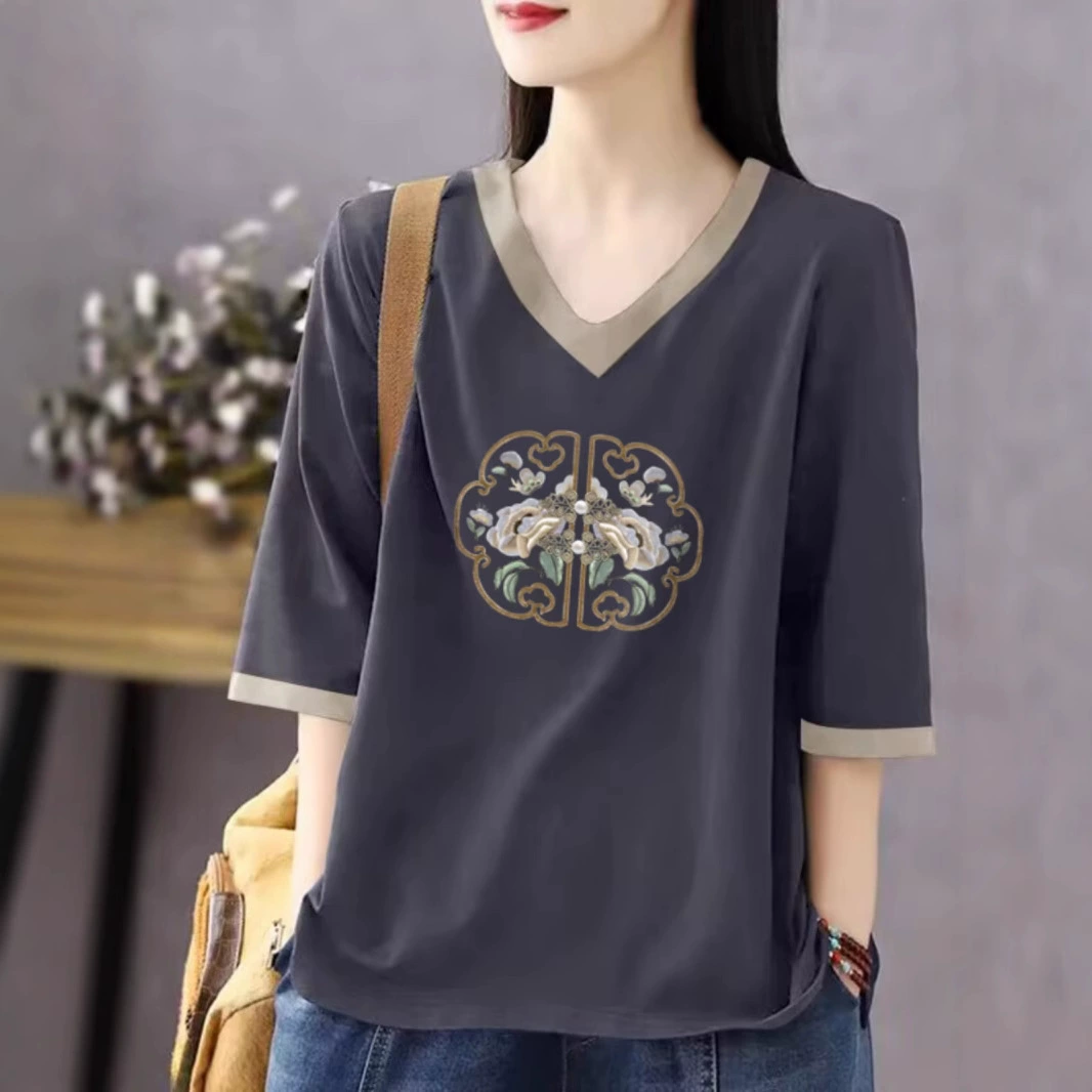 Футболка с короткими рукавами, женская летняя одежда 2025, новая модная универсальная удобная свободная утягивающая модная футболка с половиной рукавов