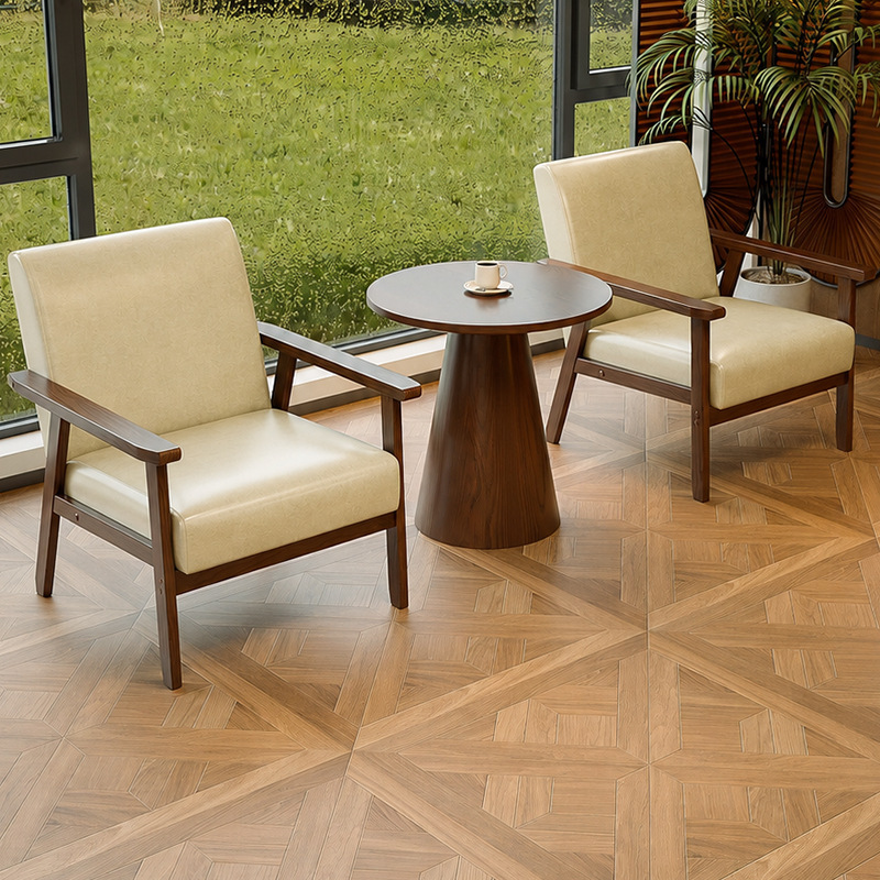 Casual table and chair set, one table and two chairs, three-piece set, small single sofa chair for balcony, suitable for guesthouses and hotels, vintage style Casual table and chair set, one table and two chairs, three-piece set, small single sofa chair for balcony, suitable for guesthouses and hotels, vintage style