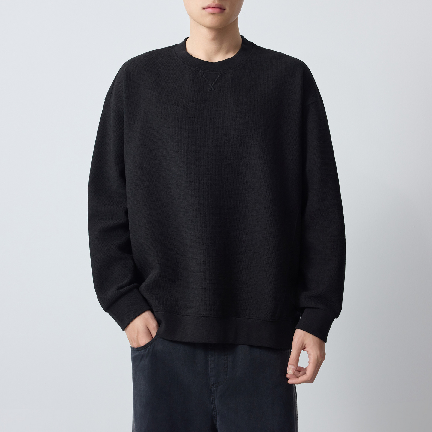 Áo sweatshirt nam cổ tròn chất liệu dày dặn 300g phong cách công sở — đen