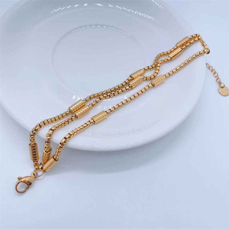 Fashion Elegant 18K Gold Plating MultiLayer Chain Titanium Steel Braceletpicture2