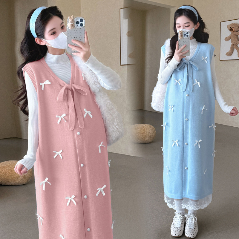 孕妇秋冬新款时尚宽松显瘦马甲连衣裙打底针织衫甜美显瘦两件套女|undefined