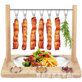 跨境木质烤肉收纳架商用培根火腿烤肉收纳架熟食板带蘸料碟烧烤架