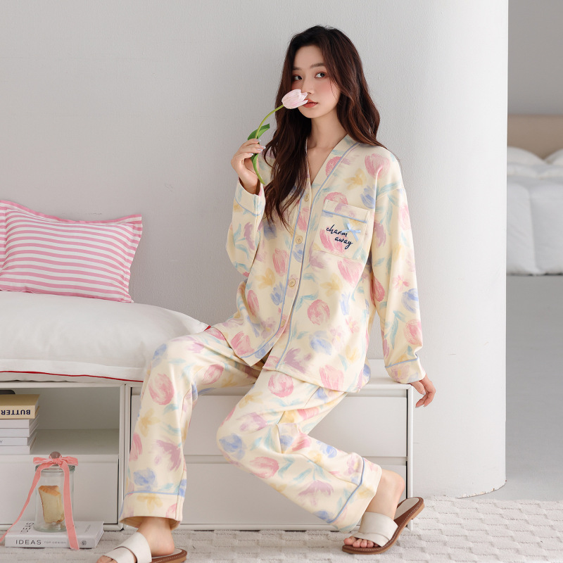 德绒保暖加绒睡衣女秋冬季长袖长裤和服V领开衫可外穿大码家居服|undefined