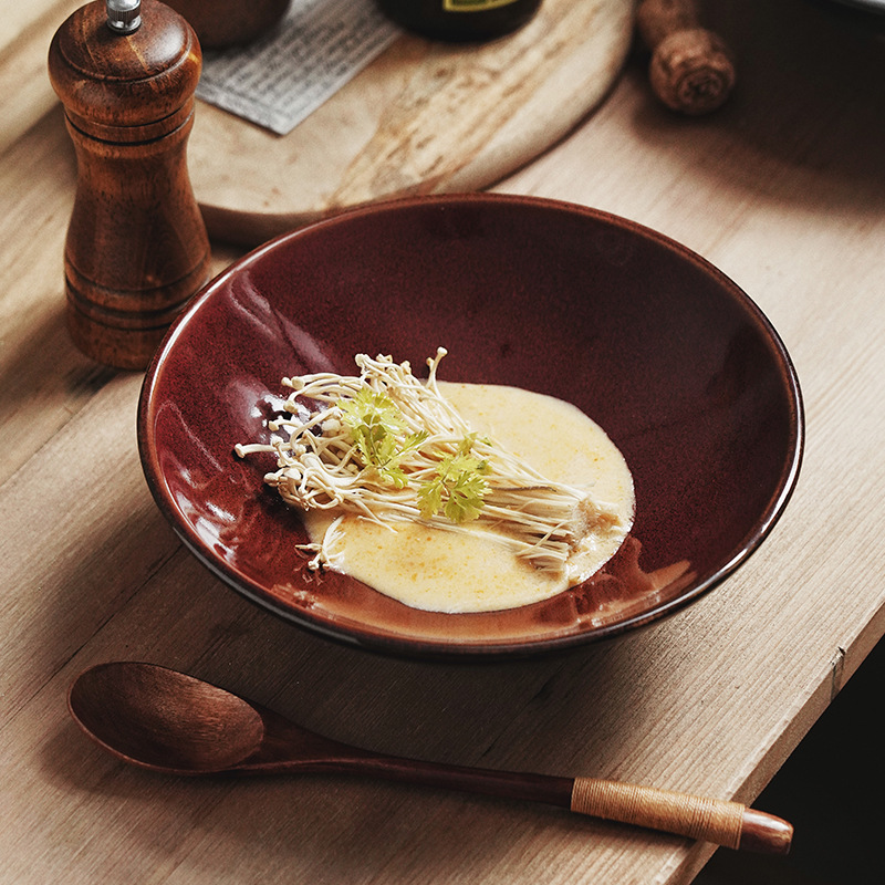 Cambio de horno de estilo japonés creativo transfronterizo tazón de cerámica tazón de ensalada de frutas plato de pasta occidental tazón de sopa de hogar tazón de fideos cuenca de sopa