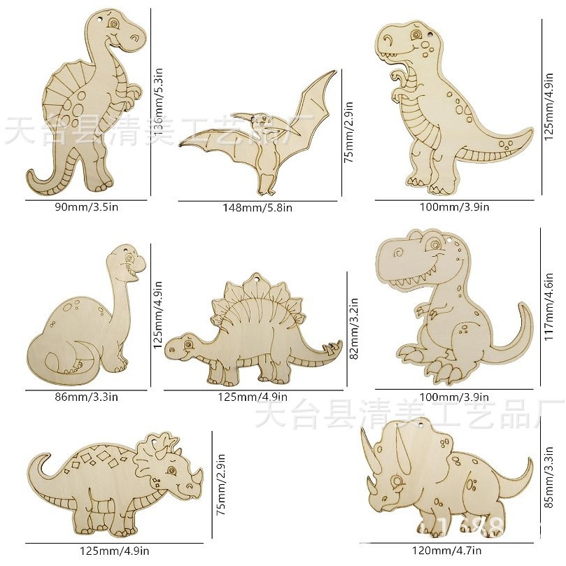 Ocho dinosaurio de madera DIY artesanía decorativa dinosaurio mezclado 8 unidades un paquete