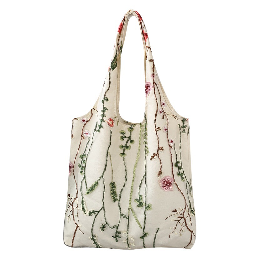 Bolsa de lona bordada bolsa de playa bolsa de malla artística fresca viaje vacaciones bolsa de compras estudiante clase mochila
