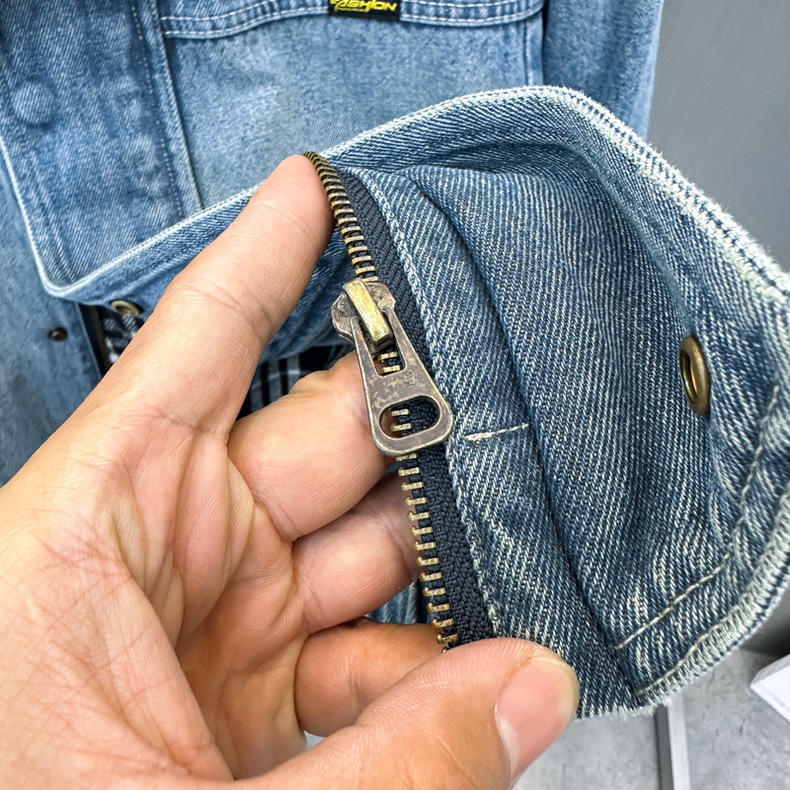 Herretøj Efterårsnyt lædermærke denimjakke modevasket herre løs jakke reversfrakke trend B2BJE3271_voghion.com