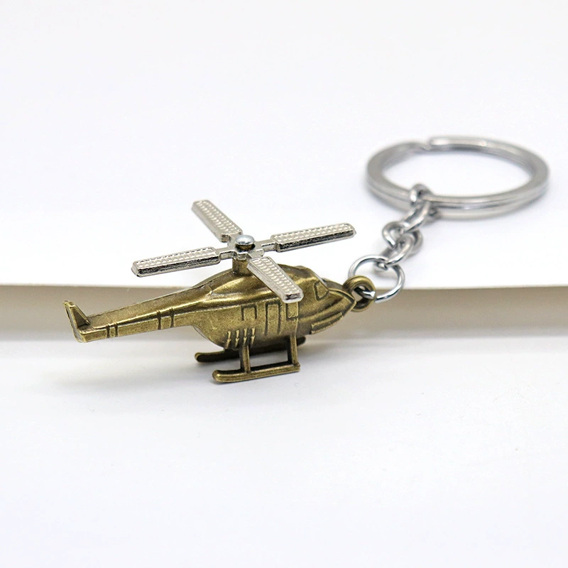Retro creative three dimensional helicopter, airplane, men's keychain, backpack, pendant