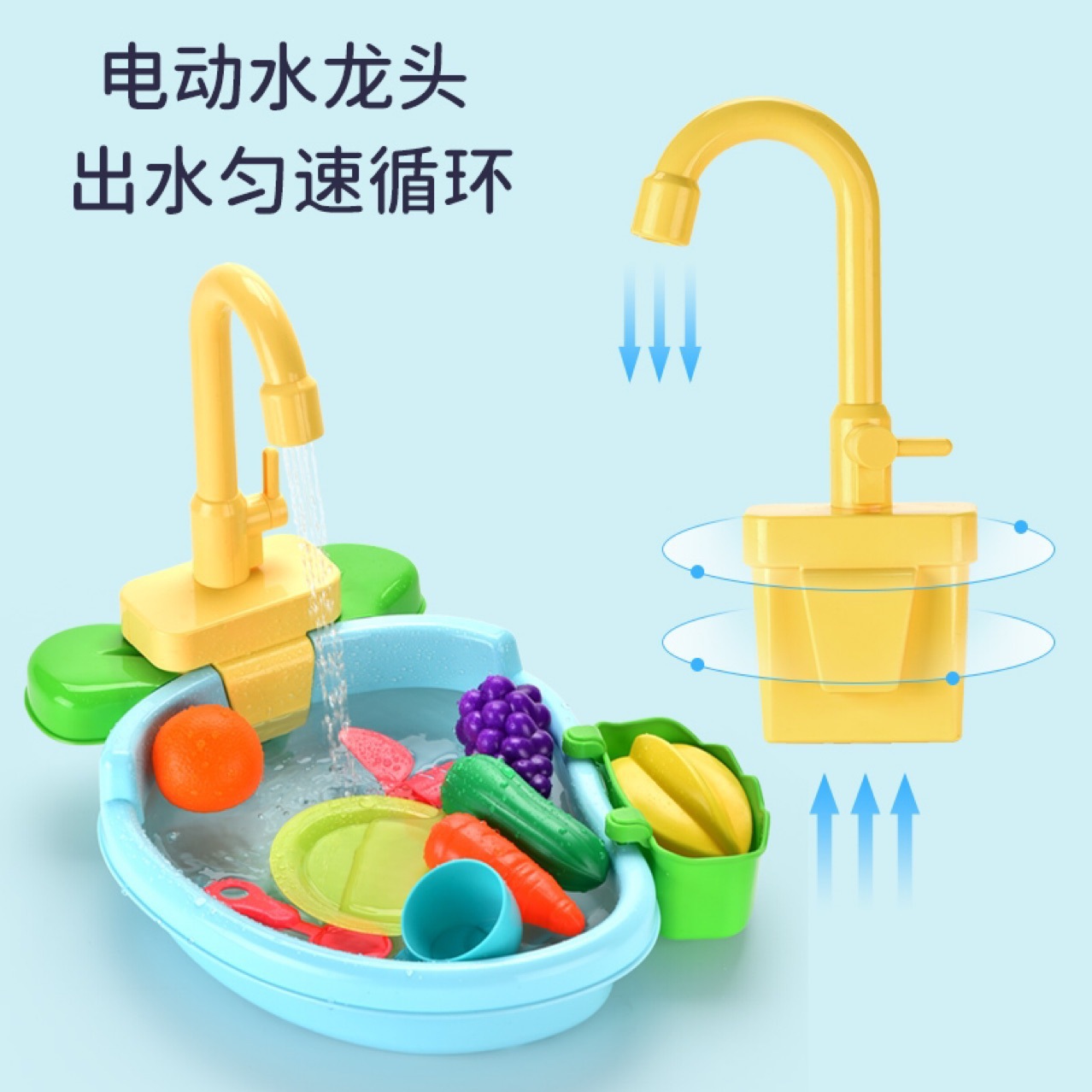 Transfronterizo de simulación para niños lavavajillas rábano vegetal lavabo agua circulante bebé jugar casa agua juguete regalo