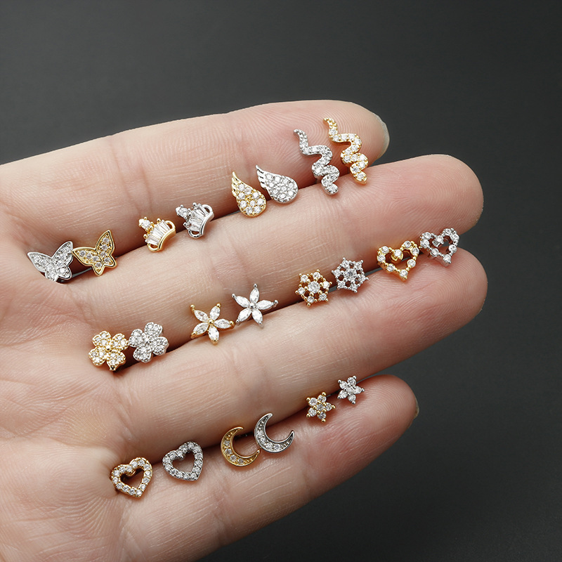 1 Piece Quantity 1 Piece Fashion Heart Shape Inlay Stainless Steel Zircon Ear Studs