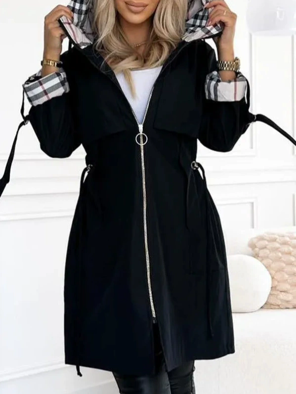 Демисезонное trench coat женское, с капюшоном, европейский стиль, молния и шнурок