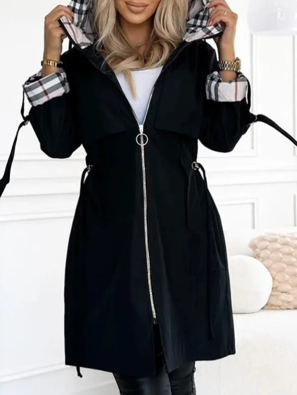 Демисезонное trench coat женское, с капюшоном, европейский стиль, молния и шнурок