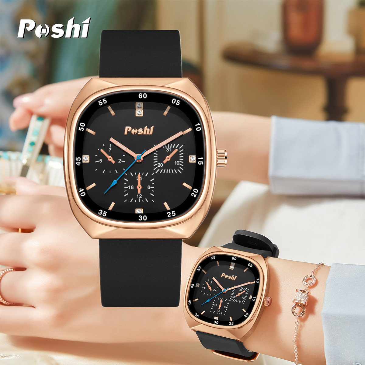 POSHI moda elegante reloj banda de silicona reloj de cuarzo reloj de mujer TikTok en vivo popular impermeable reloj de mujer