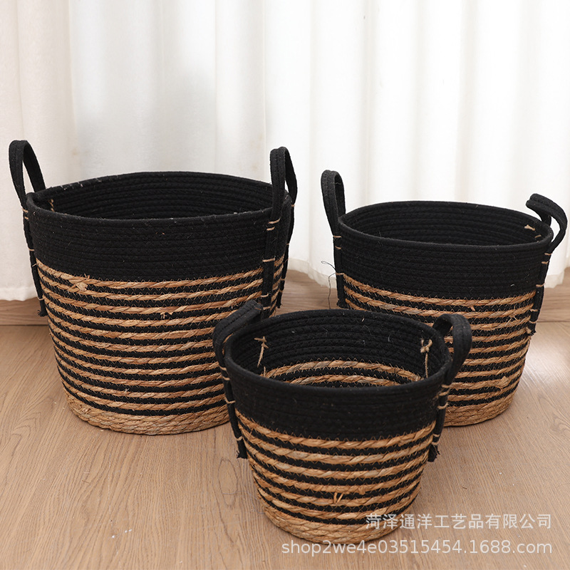 Spot cestas de almacenamiento de ropa sucia de doble oreja tejida de paja nórdica, macetas de plantas verdes, cestas decorativas, canastas de almacenamiento de artículos diversos para bocadillos de sala de estar