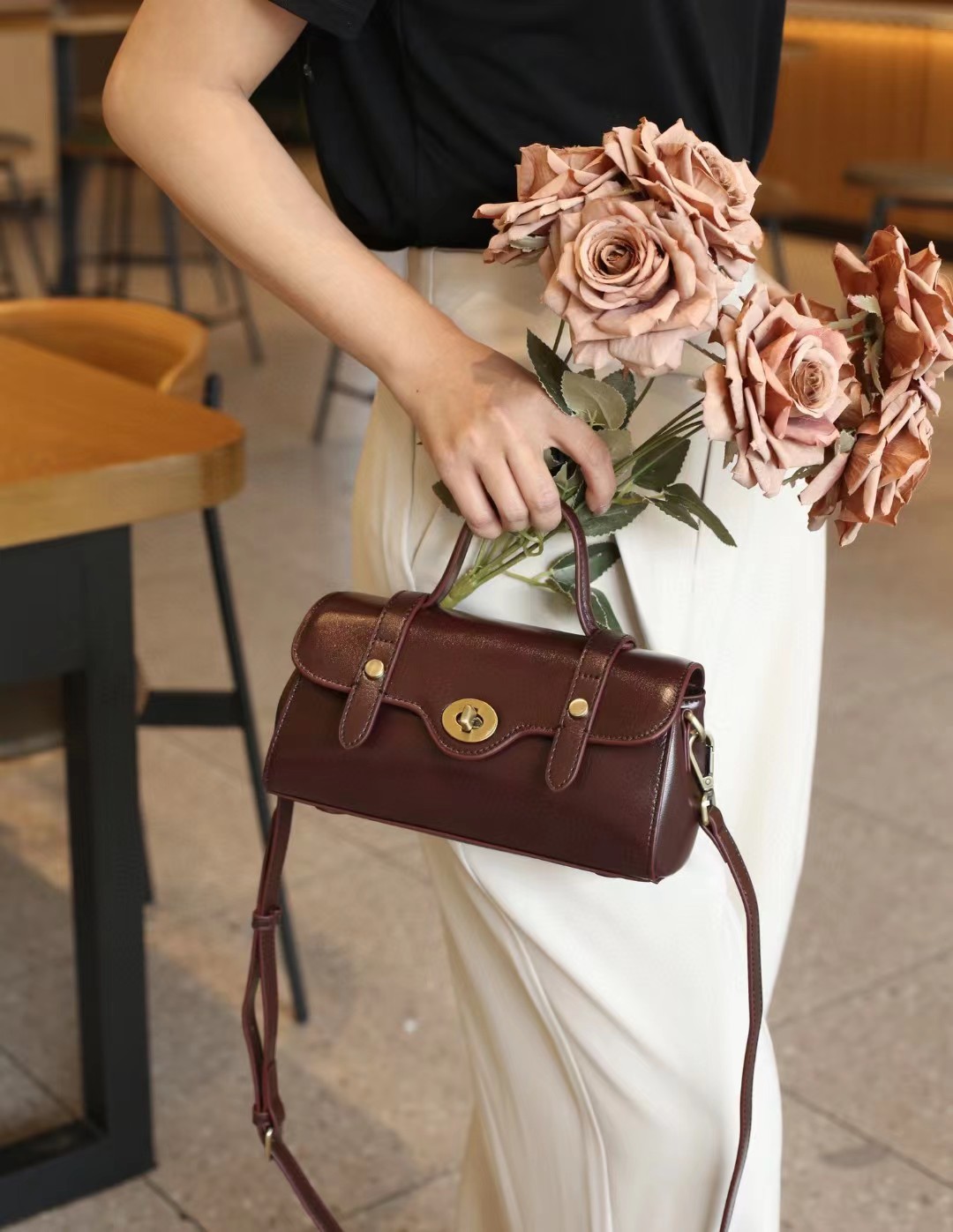 Summer Trendy Genuine Leather Small Bag For Women, Baguette Bag, Versatile Casual Textured Vegetable-Tanned Top Grain Cowhide Crossbody Bag - Thumbnail 7
