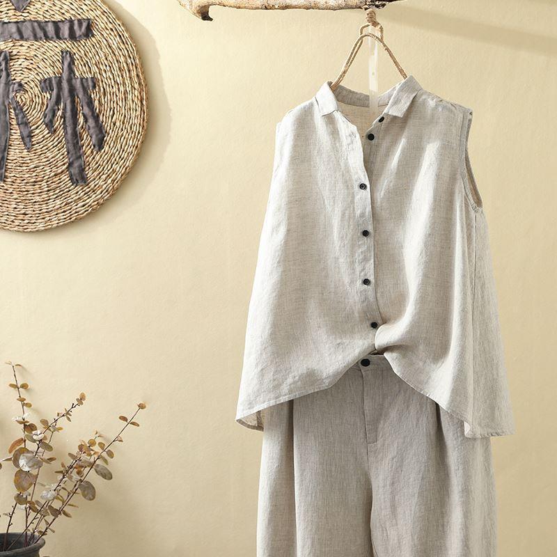 Summer New Style Sleeveless Linen Shirt Plus Size Women's Clothing Artistic Versatile Cotton Linen Vest Cardigan Shirt Top Pink Summer New Style Sleeveless Linen Shirt Plus Size Women's Clothing Artistic Versatile Cotton Linen Vest Cardigan Shirt Top Pink