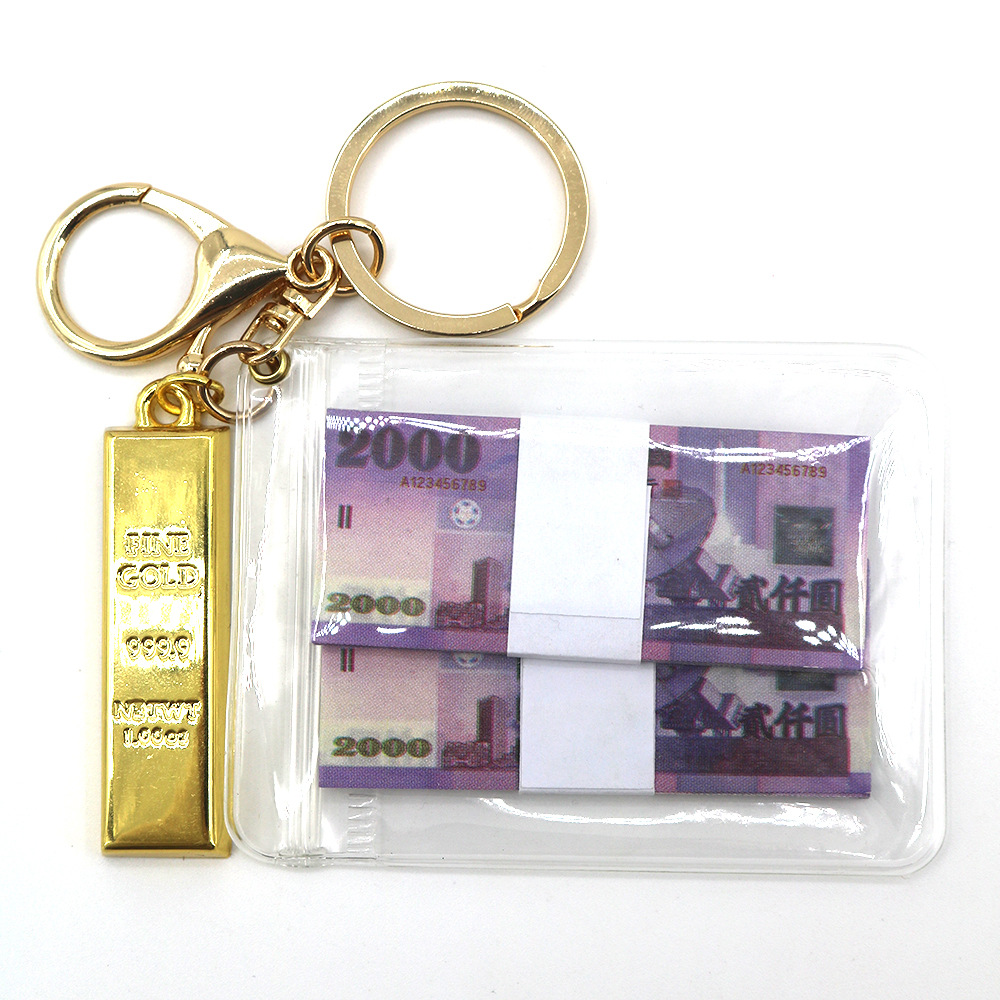 Simulación de dólar de Taiwán, dólar estadounidense, libra, won coreano, moneda indonesia, llavero, colgante de billetes de papel, medalla de oro, colgante de barra de oro, máquina de bebé