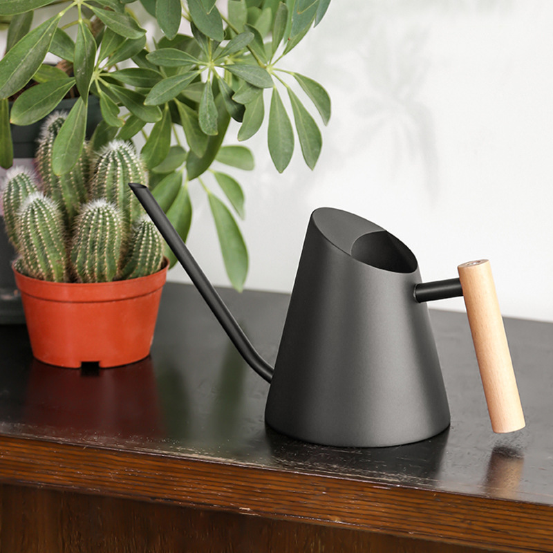 Boca larga hervidor de agua mango de madera de acero inoxidable suculenta riego hervidor negro hogar regadera olla de riego 900ml