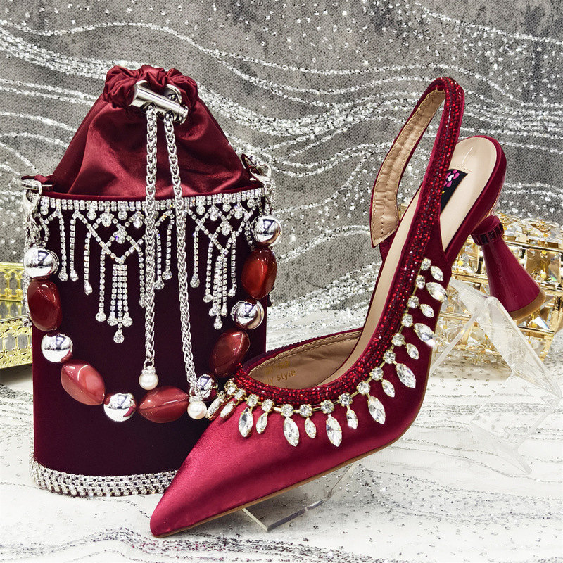 European and American Shoe Bag suit Combination Women Pointed Toe Shoes Drilled Shoes Matching Bucket Evening Bag with Same Style Comfortable