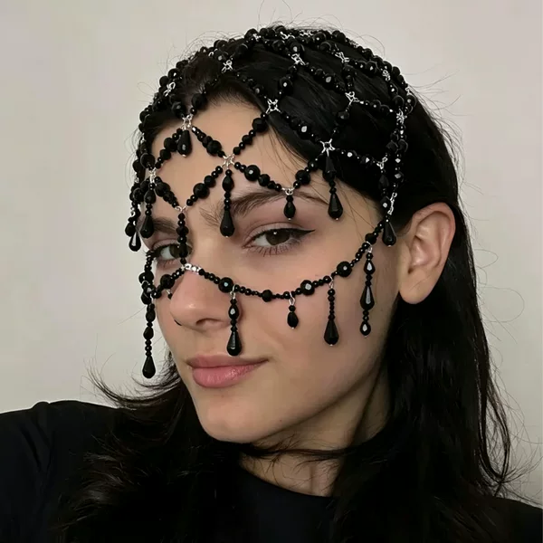 Popular foreign trade mesh hair chain for women, heavy-duty gothic style vintage water drop headpiece for evening parties and masquerades