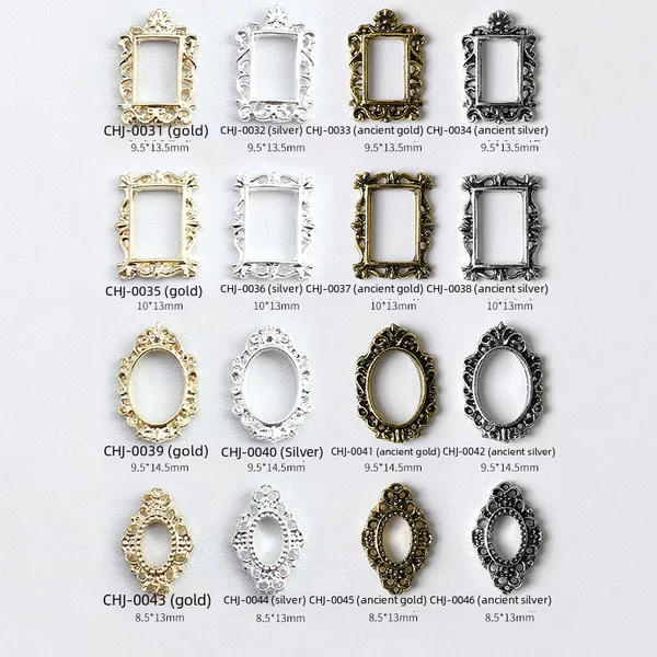 Nail Art Alloy Accessories Retro Border Nail Rhinestones Square Oval Frame Creative Retro Alloy Border
