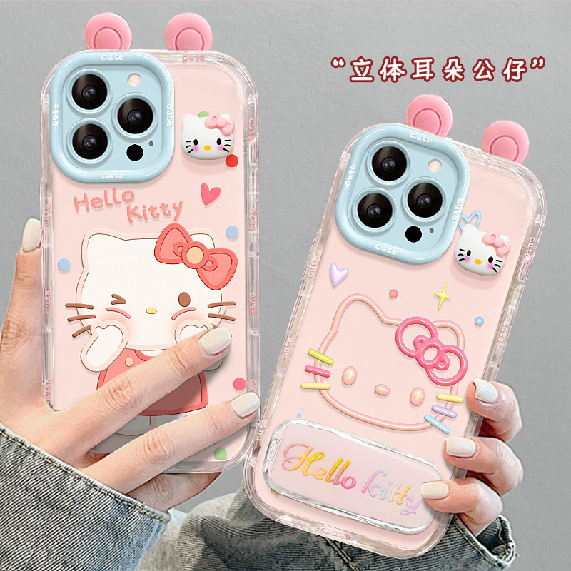 Apple 13 Pro Max用スマホケース、16eキュートなキティちゃんフィギュアスタンド付き、14ゼリー、15新作レディースモデル、17ハードケース|undefined