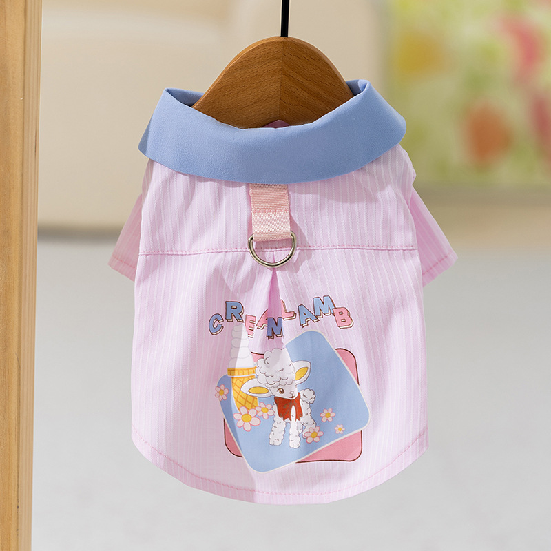 Primavera y verano perros delgados transpirables lindos corderos chalecos de dibujos animados a rayas camisas de dos patas gatos ropa de perro