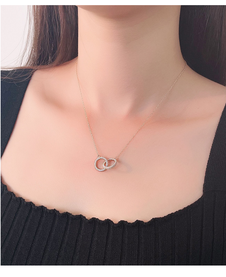 Korean Female Design Full Diamond Double Ring Pendant S925 Silver Necklace Wholesale display picture 6