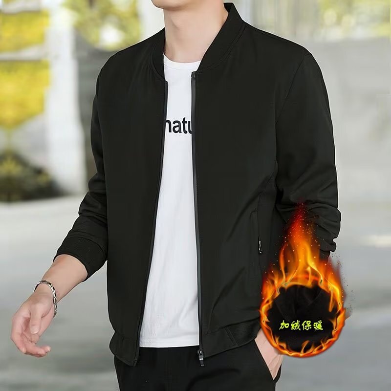 Autumn and Winter Men's Black Collar Zipper Cardigan Jacket All-match Handsome Casual Sports Jacket Baseball Jacket Top