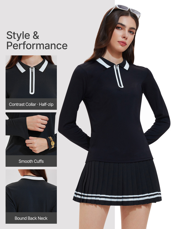 Caijue Cross-Border Tennis Wear Long-Sleeved Half-Zip Lapel Polo Shirt Outdoor Slim-Fit Fitness Sports Yoga Wear Set